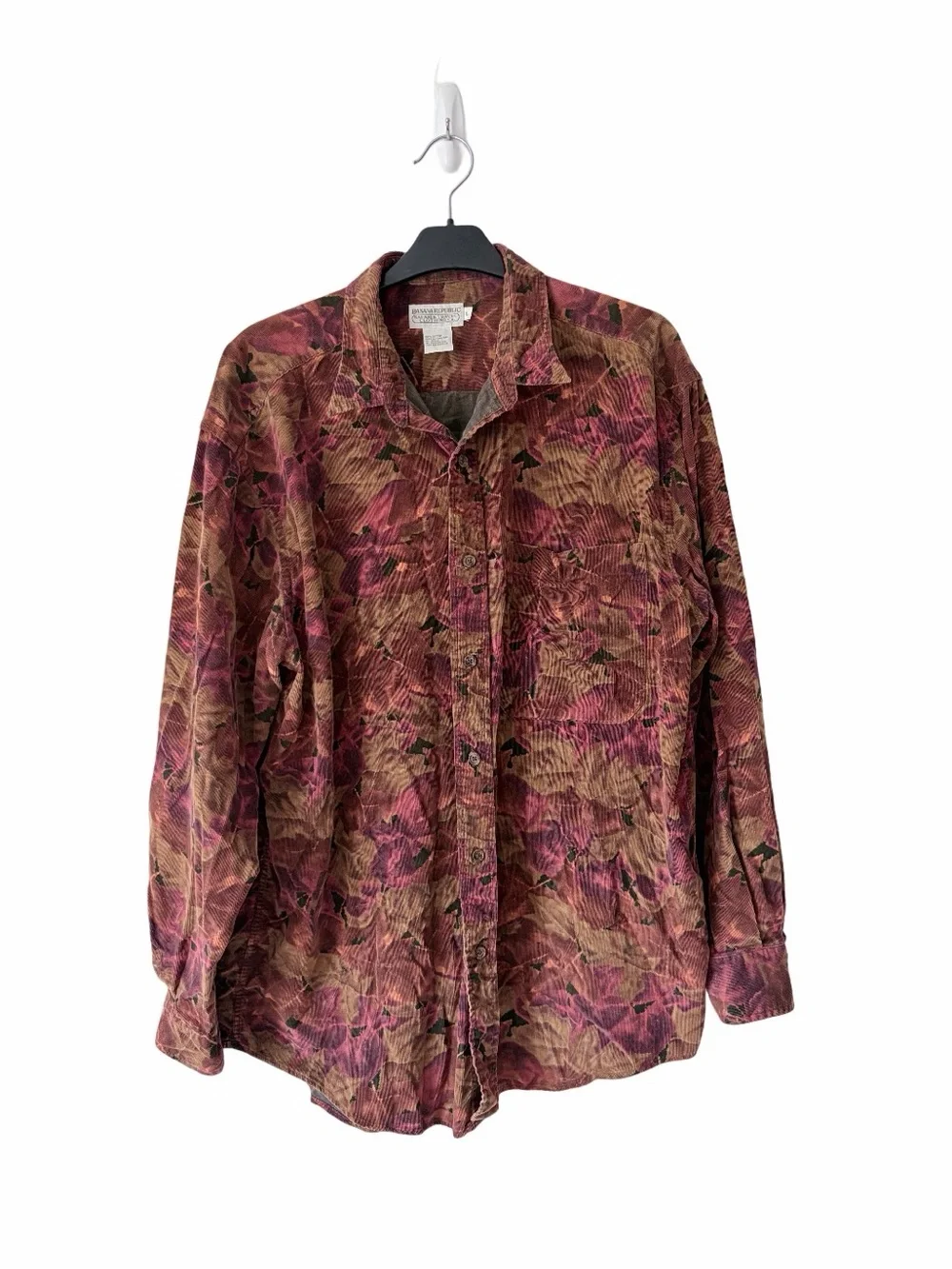 Vintage Banana Republic Safari Travel Corduroy Leaf Print Button Down Shirt L